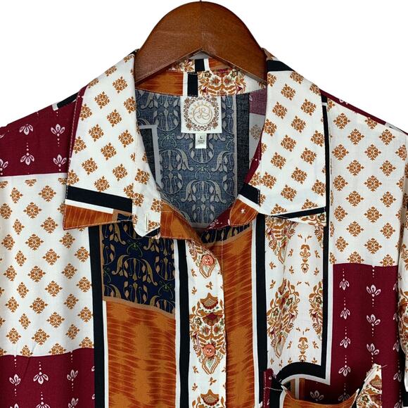 Tru Self Shirt Blouse Top Mixed Patterns Button Front Women’s L - Picture 2 of 9